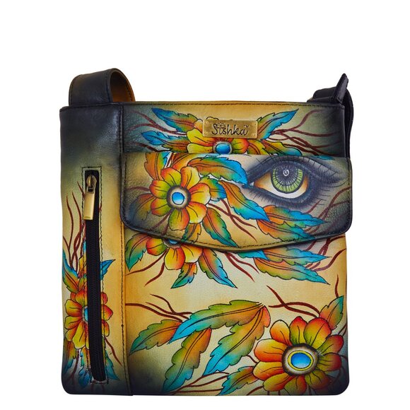 Hand-Painted Women Crossbody Sling Bag –Ladies' Leather Over the Shoulder Purse - Picture 1 of 7